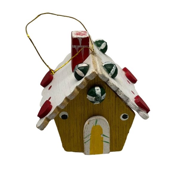Gingerbread House Christmas Tree Ornament Wood Handmade Vintage 2.5 Inch Tall - Picture 1 of 7
